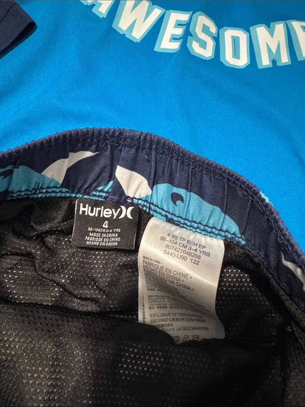 Hurley Boys Navy and Bright Blue Shark Rashguard Set